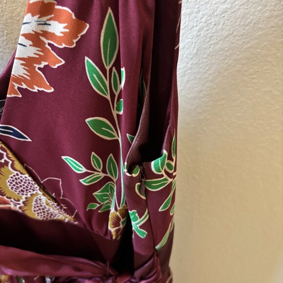 Vintage Liz Claiborne Floral V-Neck Burgundy High Waisted Work Cocktail Dress - Picture 7 of 9